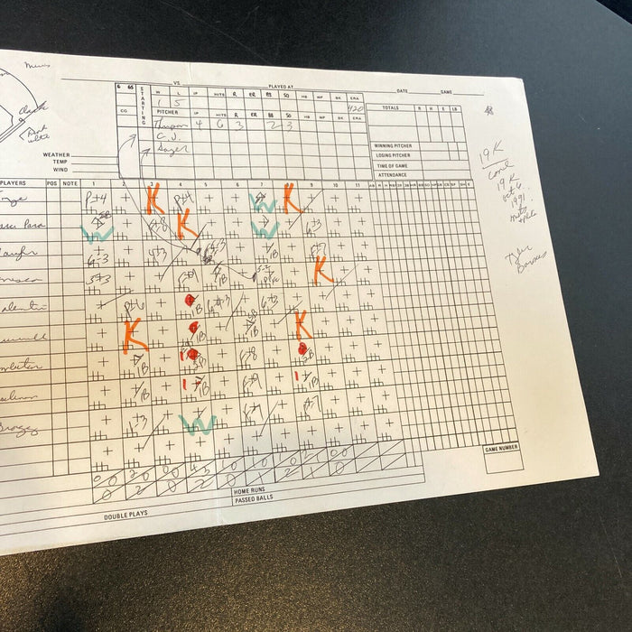 Roger Clemens 20 Strikeout Game Signed "Game Used" Broadcast Scorecard Beckett