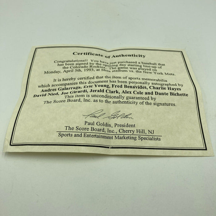 1993 Colorado Rockies Inaugural Season Opening Day Lineup Signed Baseball JSA
