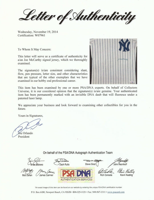Joe McCarthy Signed New York Yankees Jersey PSA DNA The Only One Known