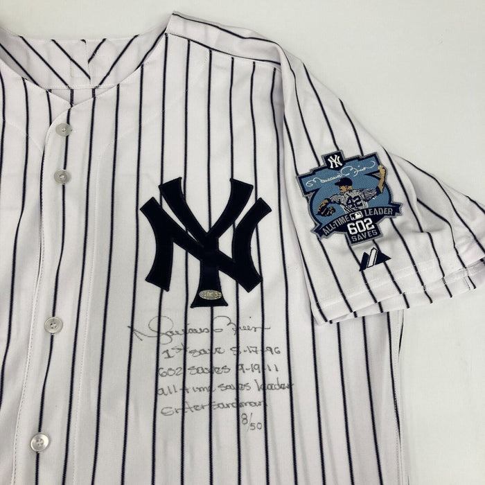 Mariano Rivera Signed Heavily Inscribed NY Yankees STAT Jersey Steiner COA