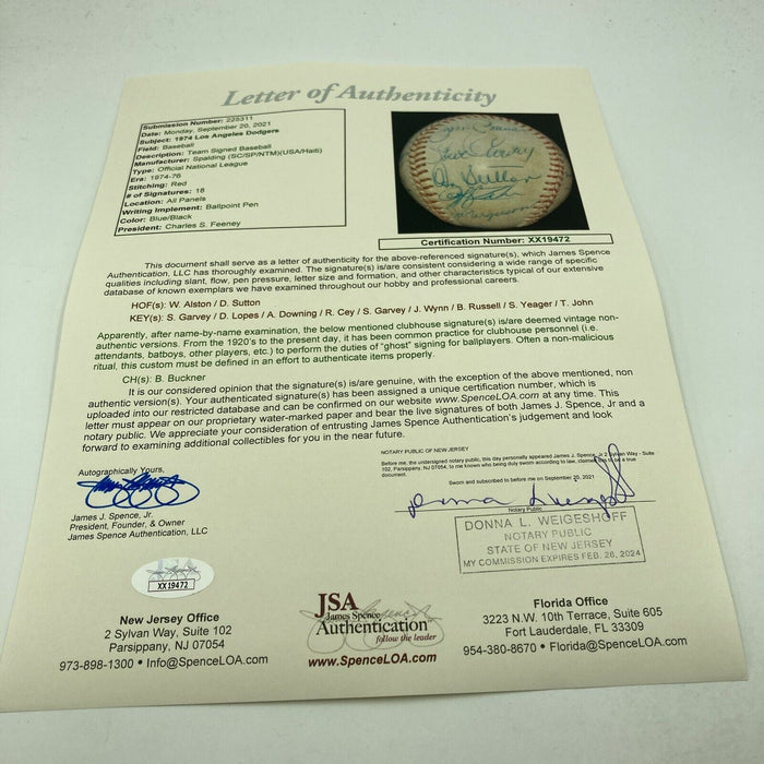 1974 Los Angeles Dodgers NL Champs Team Signed National League Baseball JSA COA
