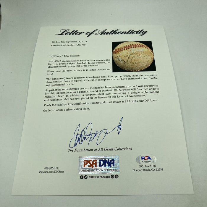 President Harry S. Truman First Pitch Of 1950 Season Single Signed Baseball PSA