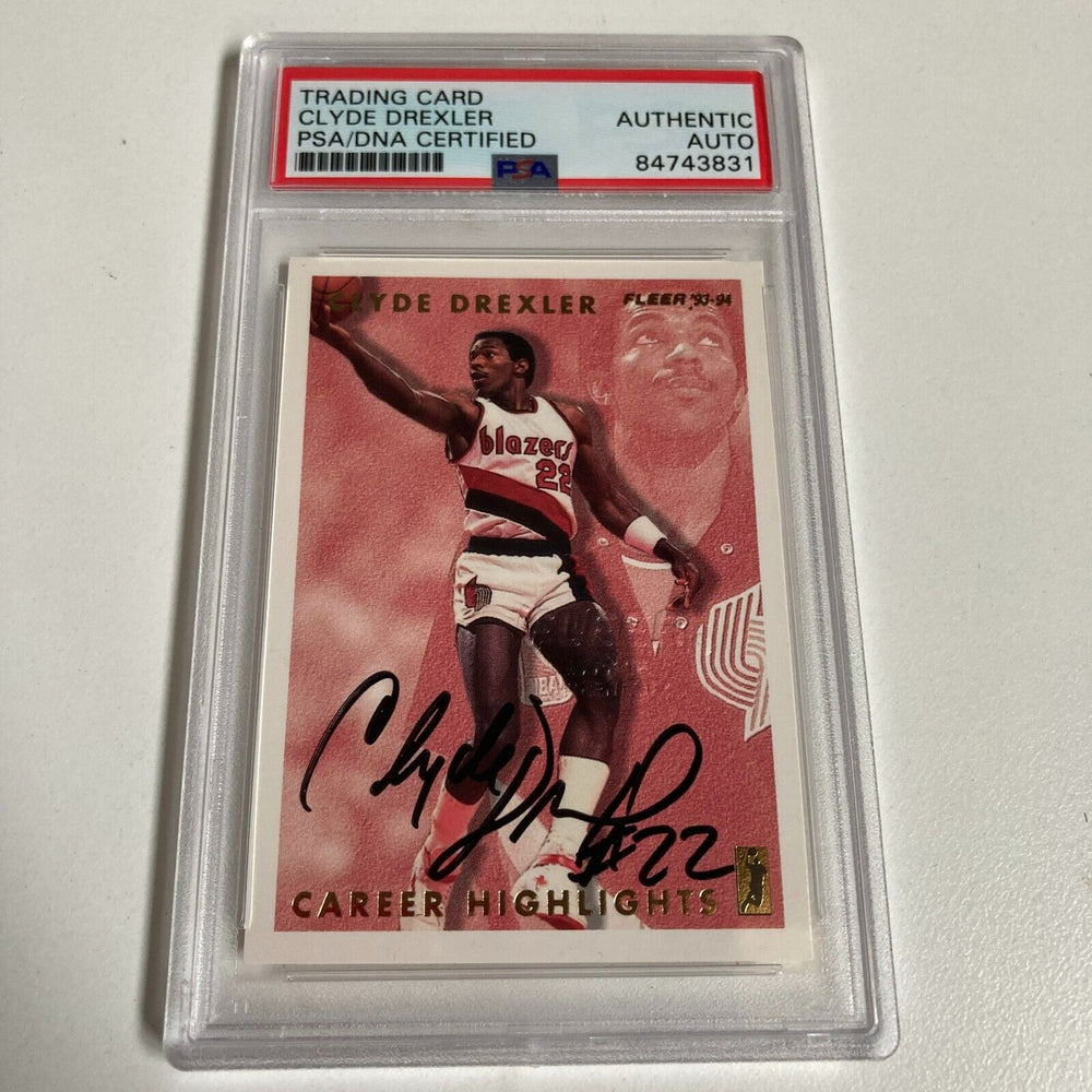 1993-94 Fleer Clyde Drexler Signed Promo Card With Fleer Stamp PSA DNA RARE