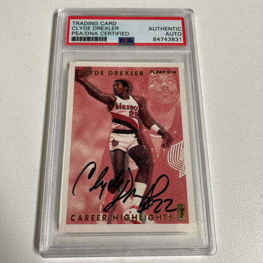 1993-94 Fleer Clyde Drexler Signed Promo Card With Fleer Stamp PSA DNA RARE