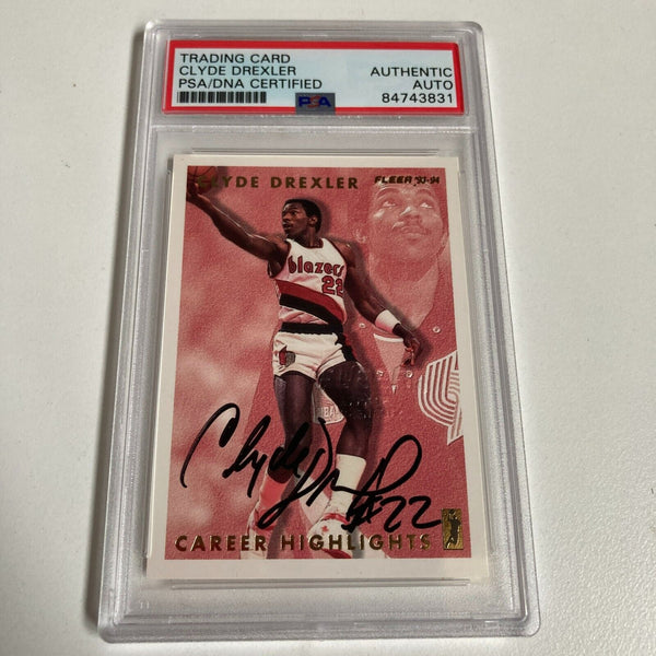 1993-94 Fleer Clyde Drexler Signed Promo Card With Fleer Stamp PSA DNA RARE