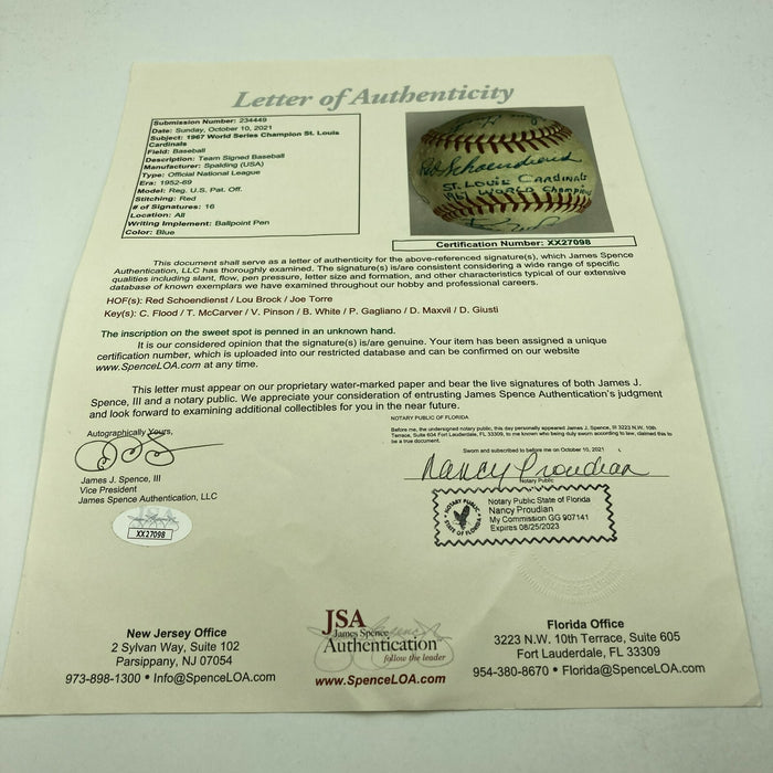 1969 St. Louis Cardinals Team Signed National League Baseball JSA COA