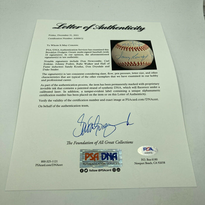 1956 Brooklyn Dodgers Champs Team Signed Baseball Sandy Koufax Don Drysdale PSA