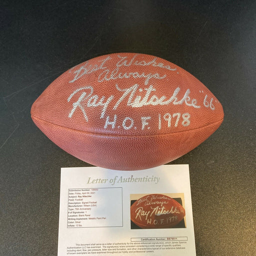 Beautiful Ray Nitschke "#66, HOF 1978" Signed Wilson NFL Game Football JSA COA