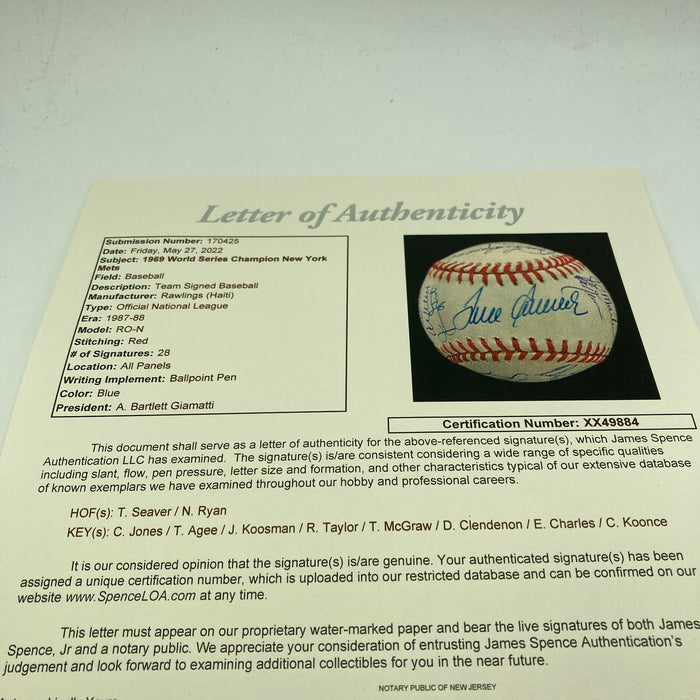1969 New York Mets WS Champs Team Signed Baseball Tom Seaver Nolan Ryan JSA COA