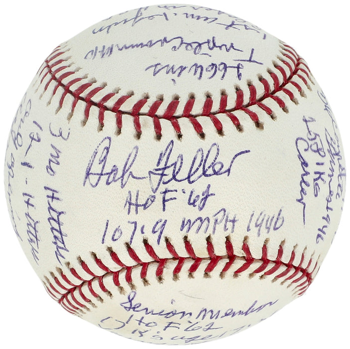 Bob Feller Signed Heavily Inscribed Career STAT Baseball Beckett Certified
