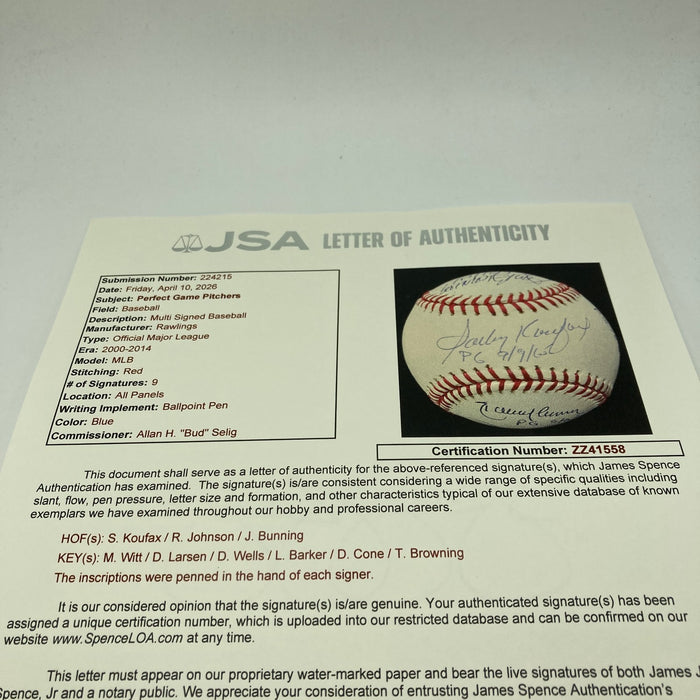 Sandy Koufax Perfect Game Pitchers Signed Baseball With Inscriptions JSA COA