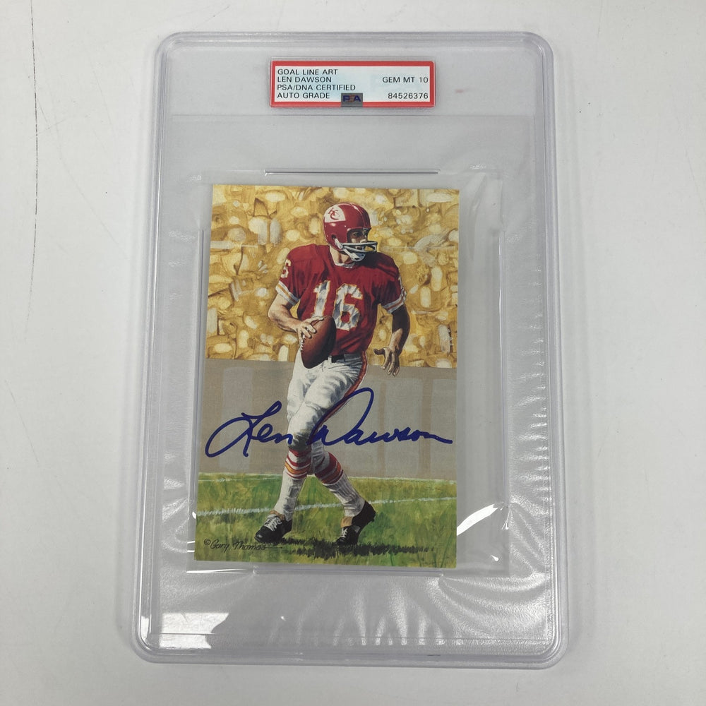 Len Dawson HOF Chiefs Signed Goal Line Art PSA DNA 10 GEM MINT Auto