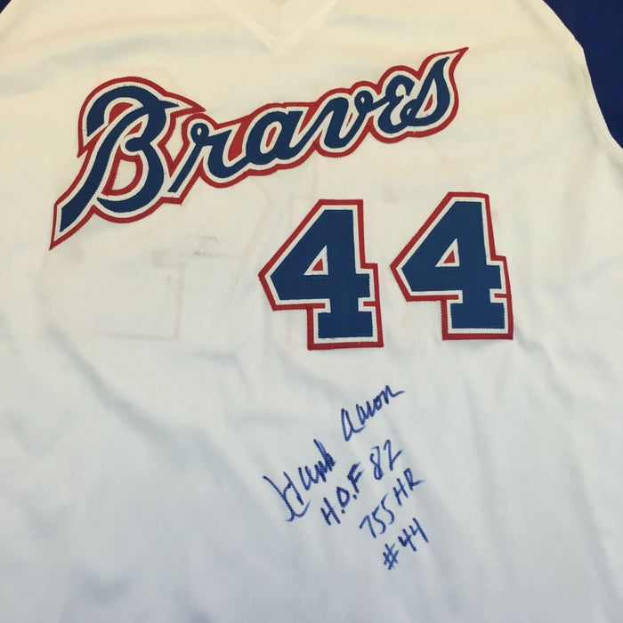 Hank Aaron HOF 82 755 Home Runs #44 Signed Heavily Inscribed Stat Jersey JSA