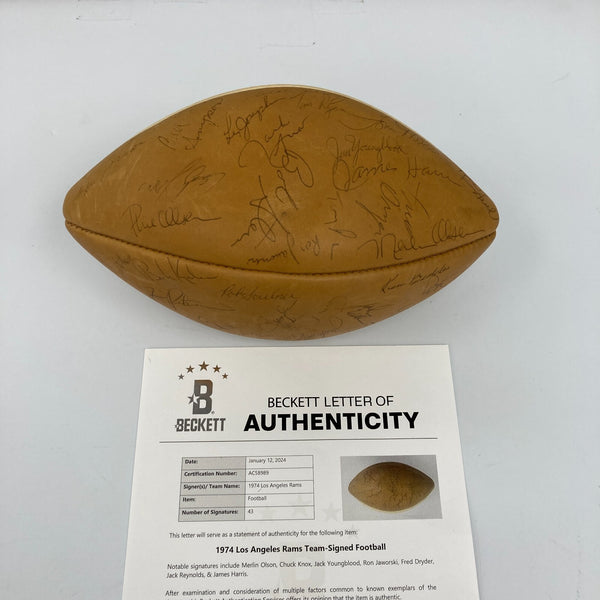 1974 Los Angeles Rams Team Signed Vintage Rawlings Football Beckett COA