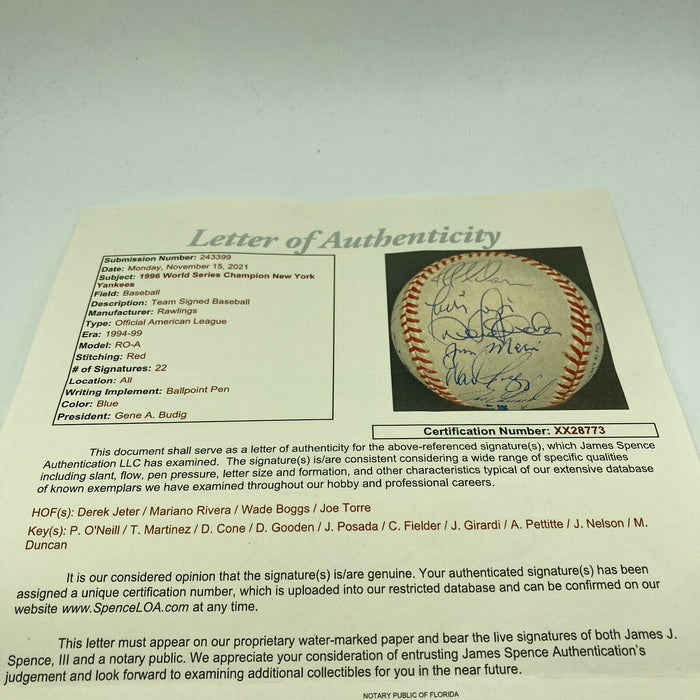 Stunning 1996 New York Yankees World Series Champs Team Signed Baseball JSA COA