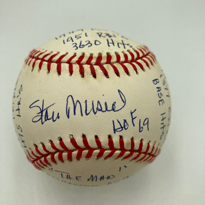 Beautiful Stan Musial Signed Heavily Inscribed Career STAT Baseball RJ COA