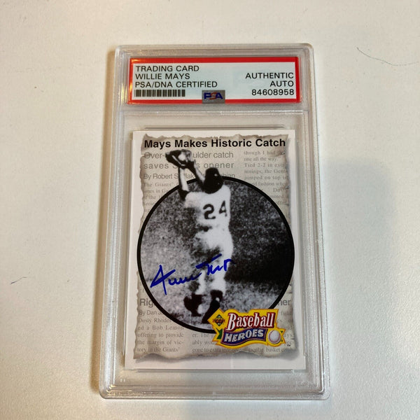 1992 Upper Deck Willie Mays Baseball Heroes Signed Baseball Card PSA DNA