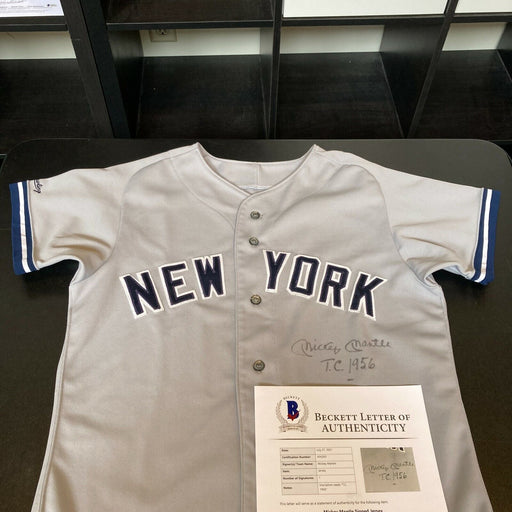 Mickey Mantle "Triple Crown 1956" Signed Inscribed NY Yankees Jersey Beckett COA