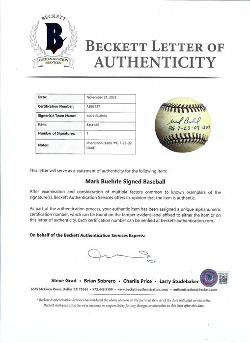 Historic Mark Buehrle 2009 Perfect Game Signed Game Used Baseball Beckett COA