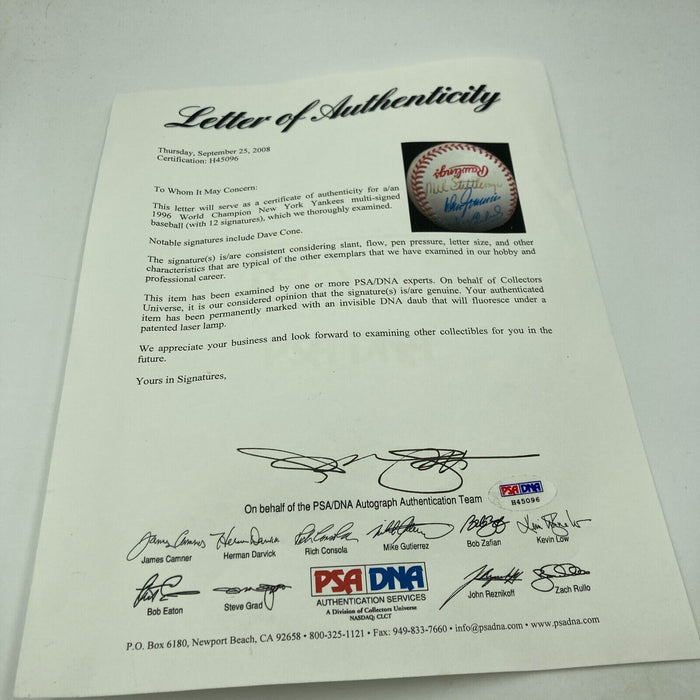 1996 New York Yankees World Series Champs Multi Signed W.S. Baseball PSA DNA
