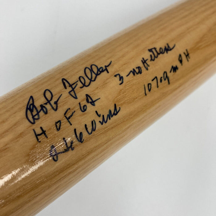 Bob Feller Signed Heavily Inscribed STATS Baseball Bat Beckett & RJ COA
