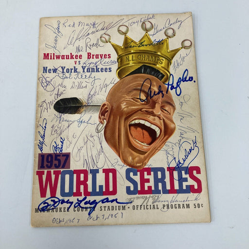 1957 Milwaukee Braves World Series Champs Team Signed Program Hank Aaron JSA COA