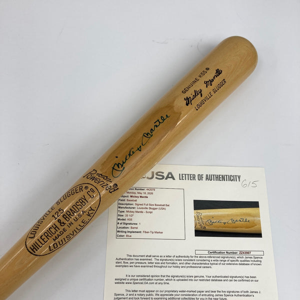 Mickey Mantle Signed Louisville Slugger Game Model Baseball Bat JSA COA