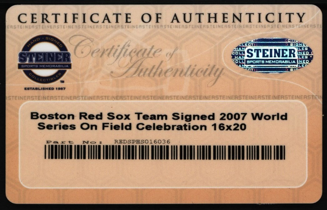 2007 Boston Red Sox Team World Series Champs Signed 16x20 Photo Steiner COA