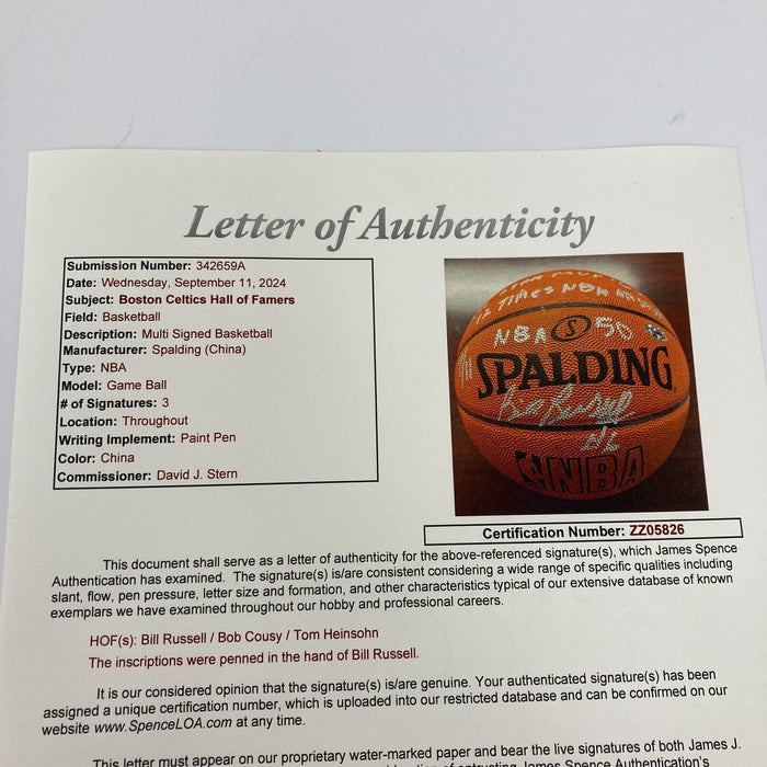 Bill Russell Full Name Signed Heavily Inscribed STAT Basketball JSA COA