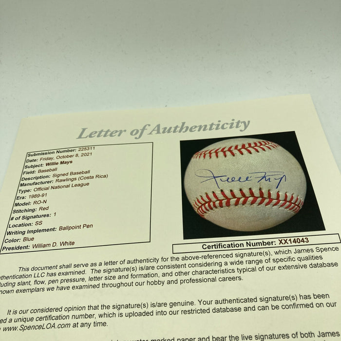 Nice Willie Mays Signed Official National League Baseball JSA COA