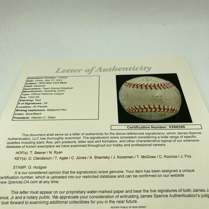 Nolan Ryan Tom Seaver 1970 New York Mets Team Signed Vintage NL Baseball JSA COA