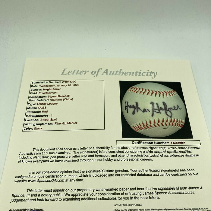 Hugh Hefner Signed Autographed Baseball Playboy With JSA COA