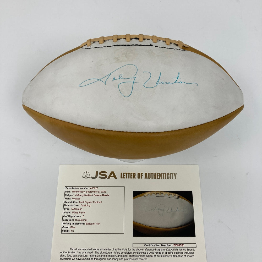 Johnny Unitas & Franco Harris Signed Vintage Spalding Football JSA COA