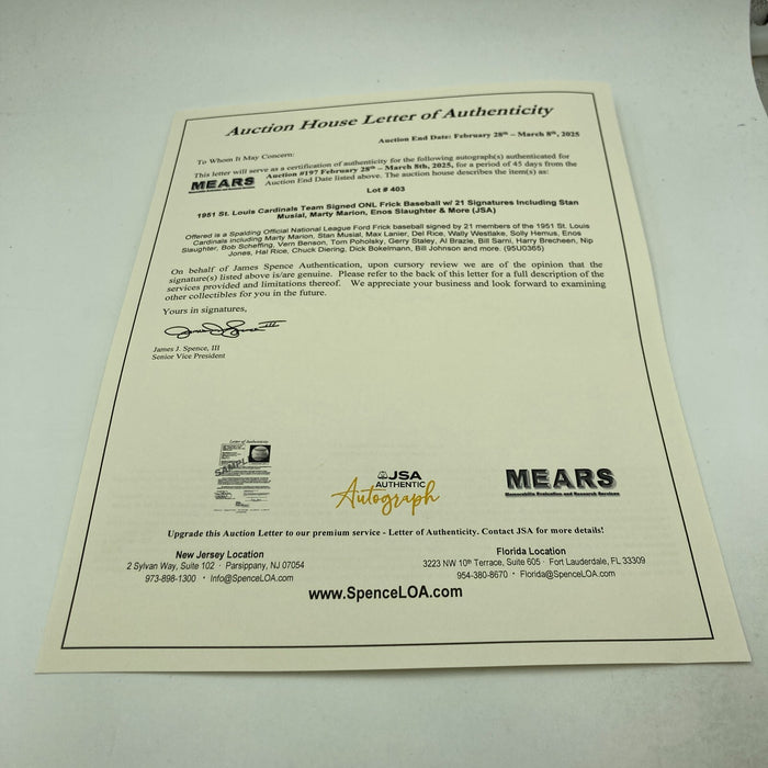 1951 St. Louis Cardinals Team Signed National League Baseball Stan Musial JSA