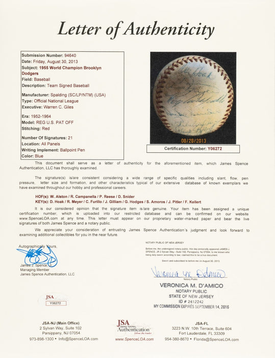 1955 Brooklyn Dodgers World Series Champs Team Signed Baseball