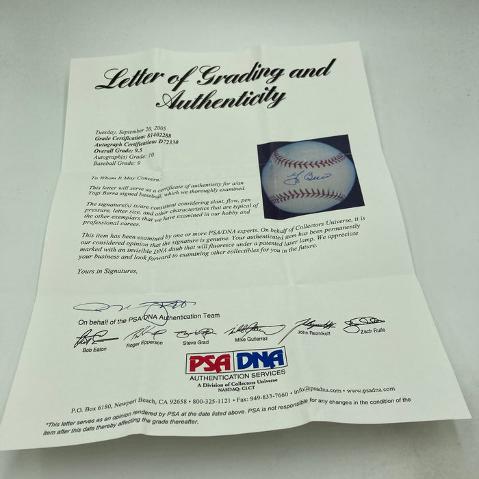 Yogi Berra Signed Major League Baseball PSA DNA Auto Graded 10 GEM MINT