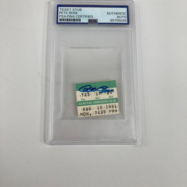 Pete Rose Signed Hit #3,631 Ticket NL Record Passed Musial August 10, 1981 PSA