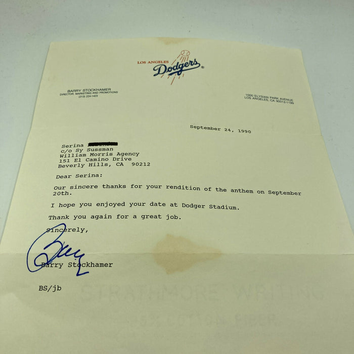 Tommy Lasorda Signed Game Used Baseball & Photo To National Anthem Singer JSA