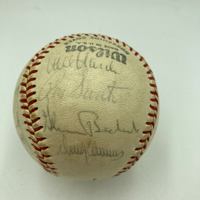 1965 Chicago Cubs Team Signed Vintage Wilson Baseball Ernie Banks JSA COA