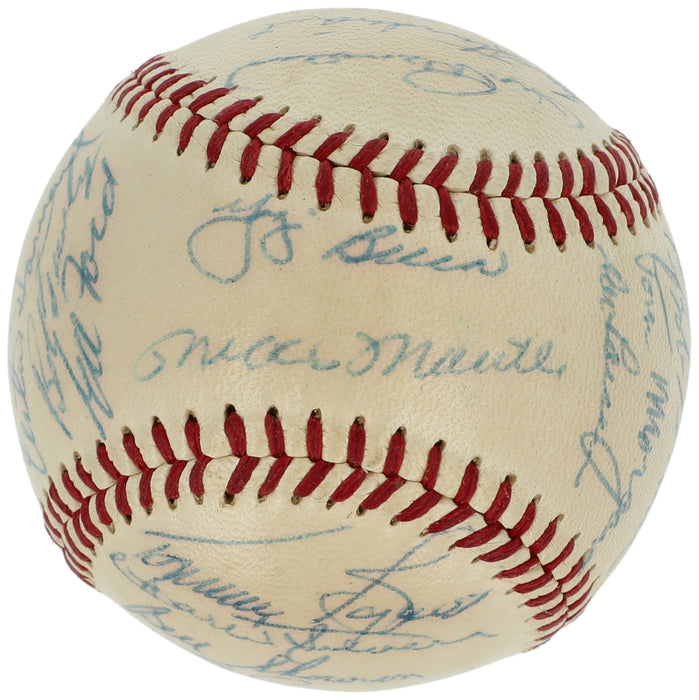 1956 New York Yankees World Series Champs Team Signed Baseball Mickey Mantle BAS