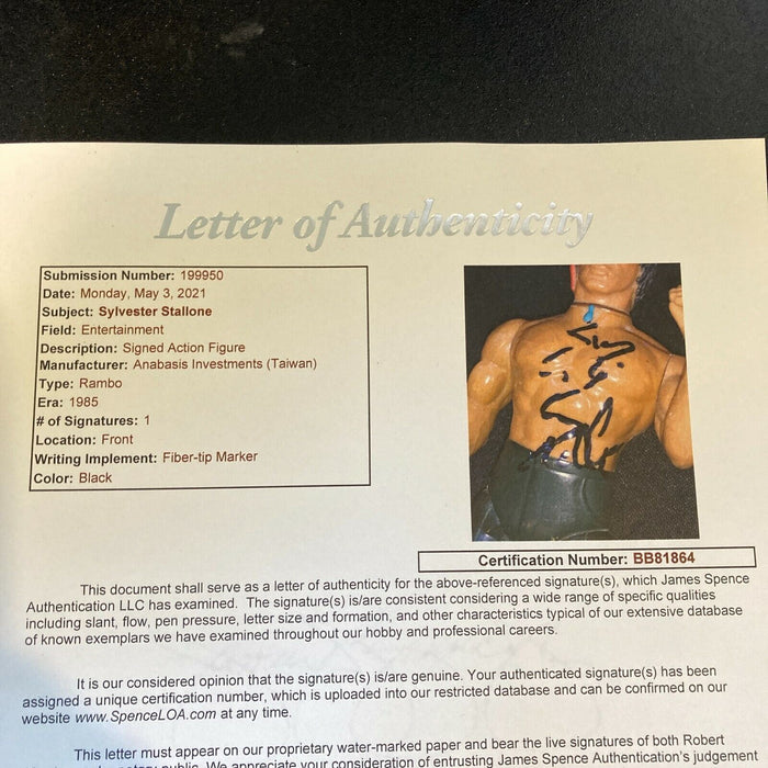Sylvester Stallone Signed Vintage 1985 Rambo Anabasis Action Figure JSA COA
