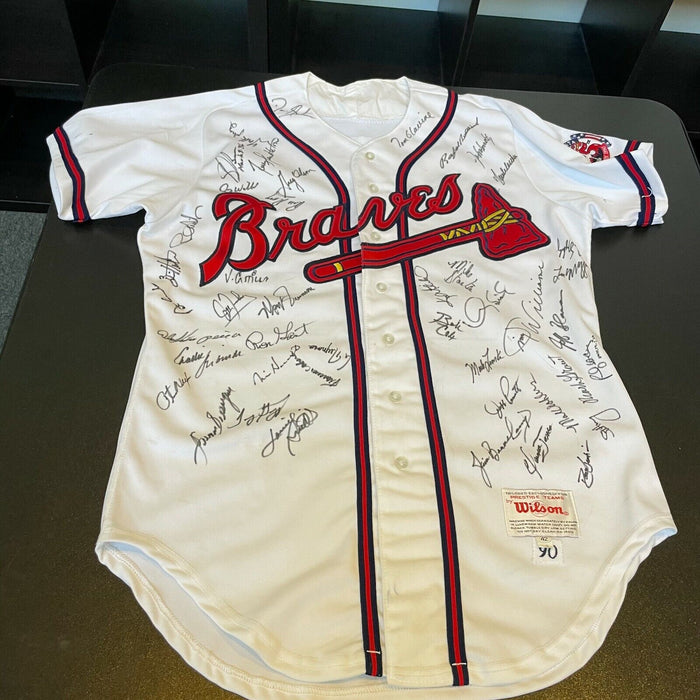 1991 Atlanta Braves NL Champs Team Signed Game Used Jersey 42 Sigs Beckett COA