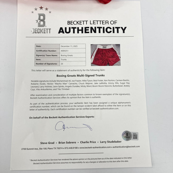 Muhammad Ali Boxing Legends Multi Signed  Everlast Trunks 26 Sigs Beckett COA