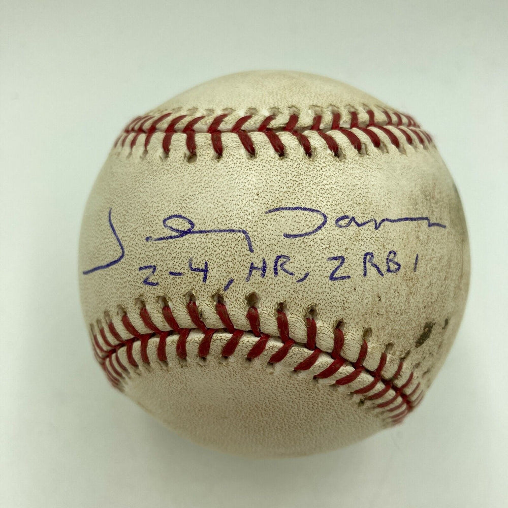 Johnny Damon Signed Game Used Baseball 2-4, HR 2 RBI MLB Authenticated & Steiner