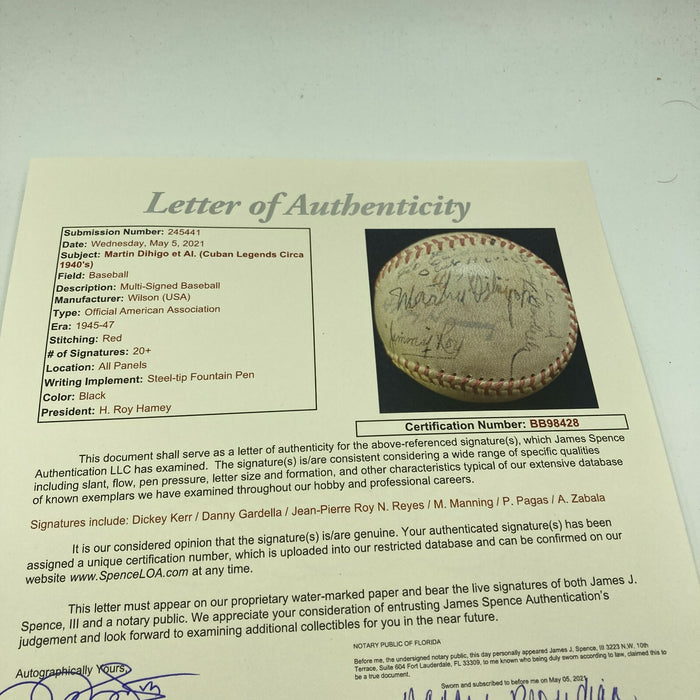Extraordinary Martin Dihigo Signed 1940's Baseball JSA COA Hall Of Fame
