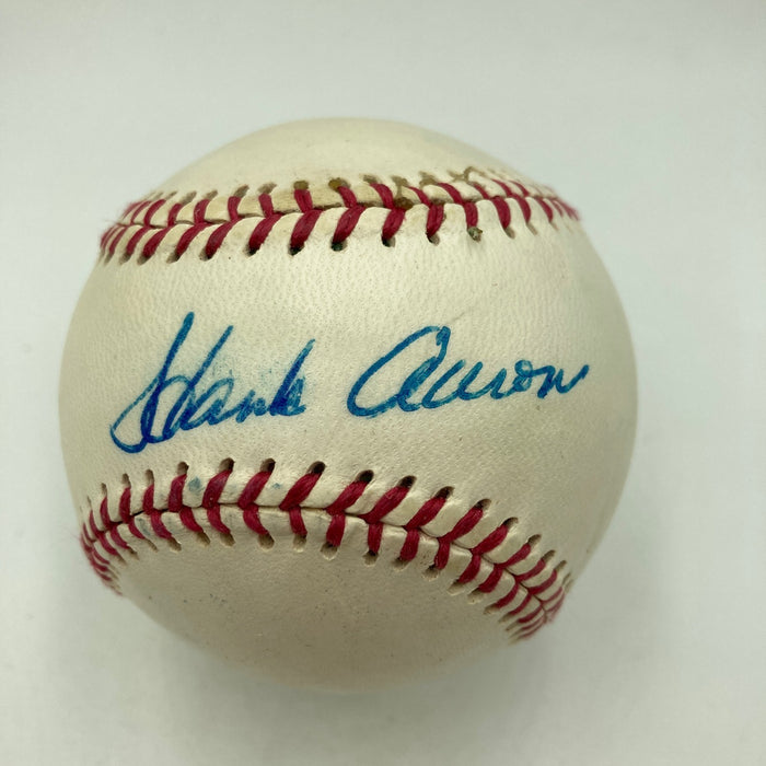 Vintage Hank Aaron Single Signed 1970's Braves Baseball JSA COA