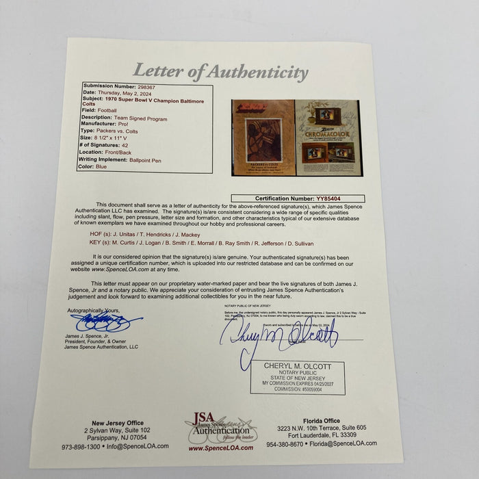 1970 Baltimore Colts Super Bowl V Champs Team Signed Program Johnny Unitas JSA