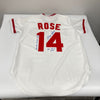 Pete Rose Signed Inscribed Cincinnati Reds STAT Mitchell & Ness Jersey JSA COA