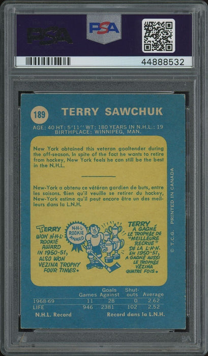 1969 O-Pee-Chee Terry Sawchuk Signed Auto Hockey Card PSA DNA 1/1 One Of One