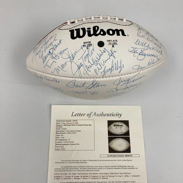 1966 Green Bay Packers Super Bowl 1 Champs Team Signed Football JSA COA